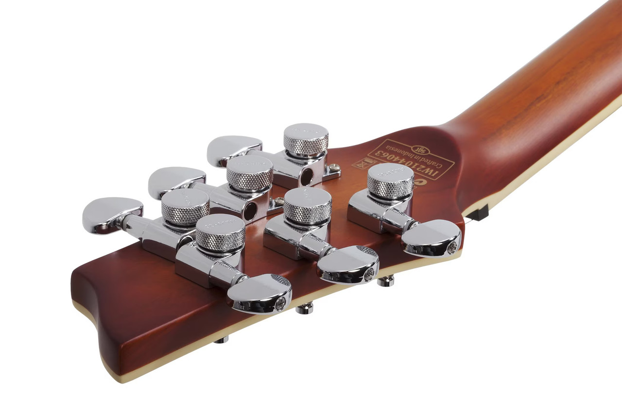 Schecter C-1 E/A Electric Guitar in Ca-s Eye finish with semi-hollow body design, dual pickups, and chrome hardware.