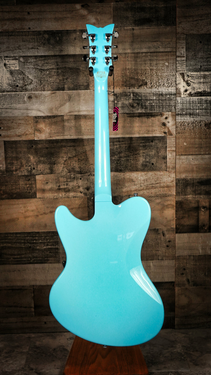 Schecter Ultra III Electric Guitar in Vintage Blue finish with chrome hardware, retro body shape, and three-pickup configuration.