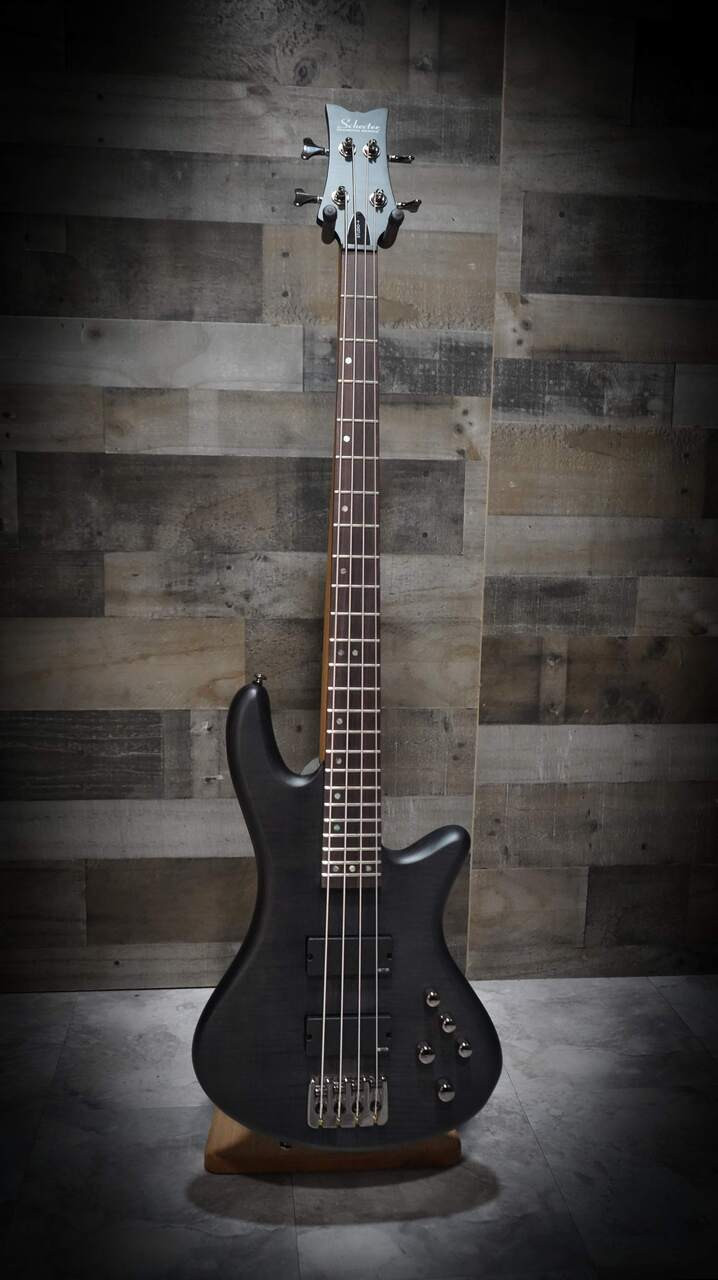 Schecter Stiletto Studio-4 Bass Guitar - See-Thru Black Satin (2711) | Musician Madness