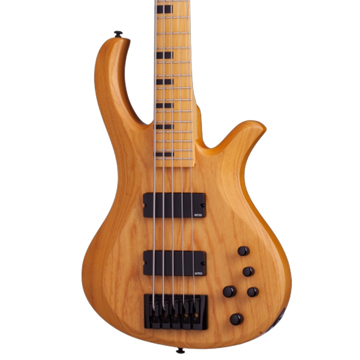 The Schecter Riot Session-5 (2853) features a contoured swamp ash body paired with a smooth maple neck for fast, comfortable playability. Active EMG pickups deliver punchy lows, crisp highs, and tight articulation across the extended 5-string range. With boutique-style curves and a modern satin finish, this bass offers professional tone and performance for stage and studio.