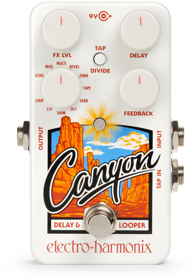 Electro-Harmonix Canyon Delay & Looper (CANYON) featuring 11 delay modes, built-in looper functionality, tap tempo, and compact stompbox housing with versatile ambient and rhythmic effects.