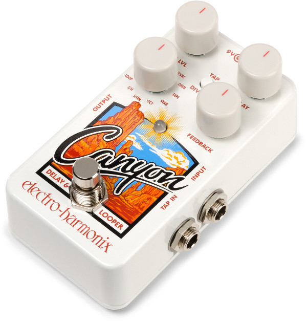 Electro-Harmonix Canyon Delay & Looper (CANYON) featuring 11 delay modes, built-in looper functionality, tap tempo, and compact stompbox housing with versatile ambient and rhythmic effects.