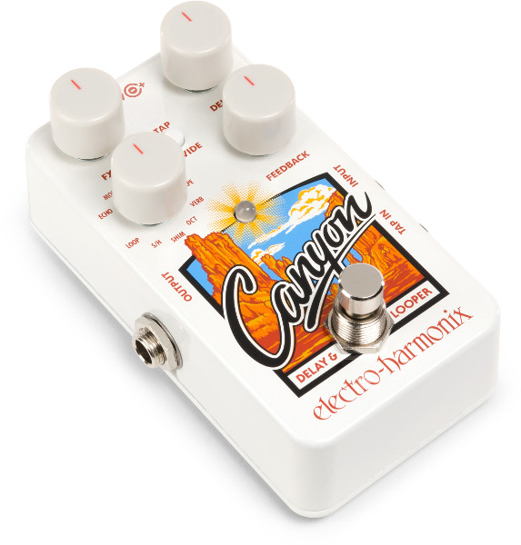 Electro-Harmonix Canyon Delay & Looper (CANYON) featuring 11 delay modes, built-in looper functionality, tap tempo, and compact stompbox housing with versatile ambient and rhythmic effects.
