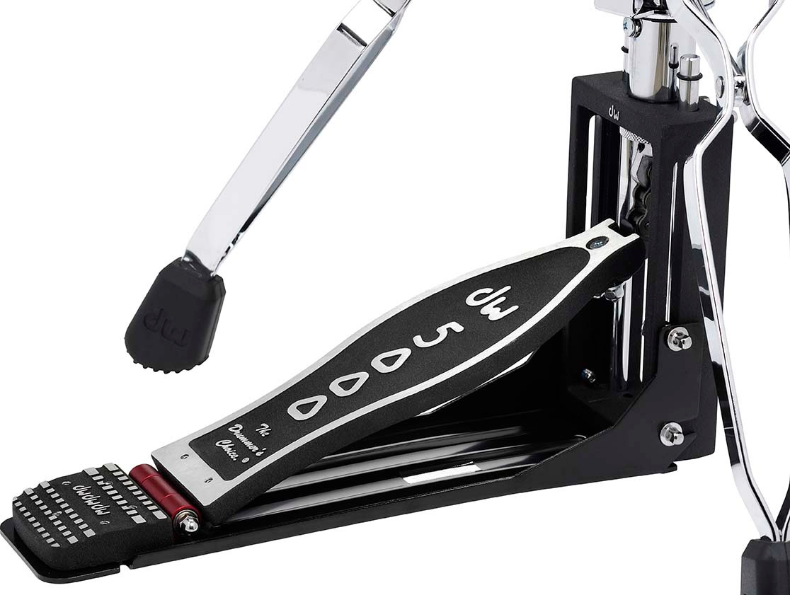 DW 5000 Series 3-Leg Hi-Hat Stand (DWCP5500D) featuring durable heavy-duty construction, smooth double-chain action, adjustable spring tension, and stable tripod base for professional drum performance.