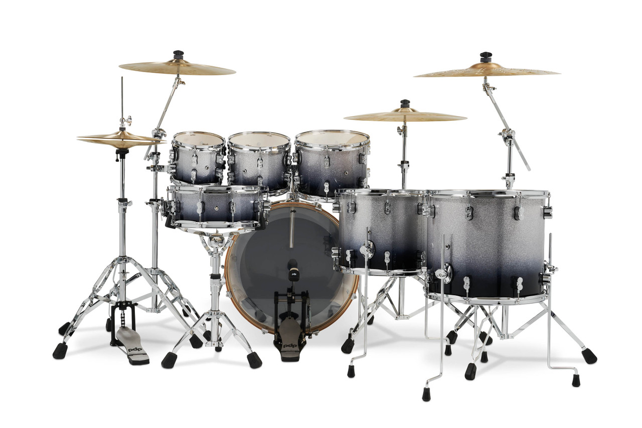 PDP Concept Maple Drum Set, 7-Piece - Silver to Black Fade, Chrome Hardware (PDCM2217SB) | Musician Madness