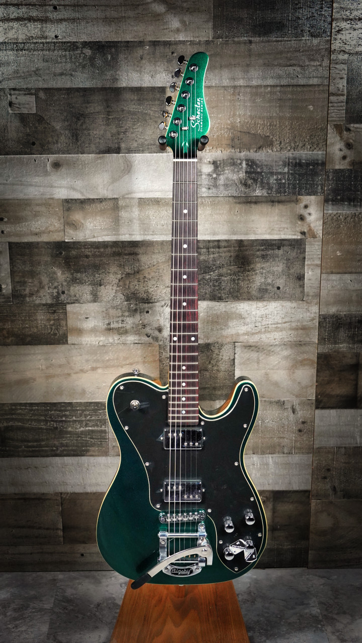 Schecter PT Fastback II B Electric Guitar - Dark Emerald Green finish featuring dual humbuckers with coil-splitting, chrome hardware, and vintage-inspired single-cut design with modern playability