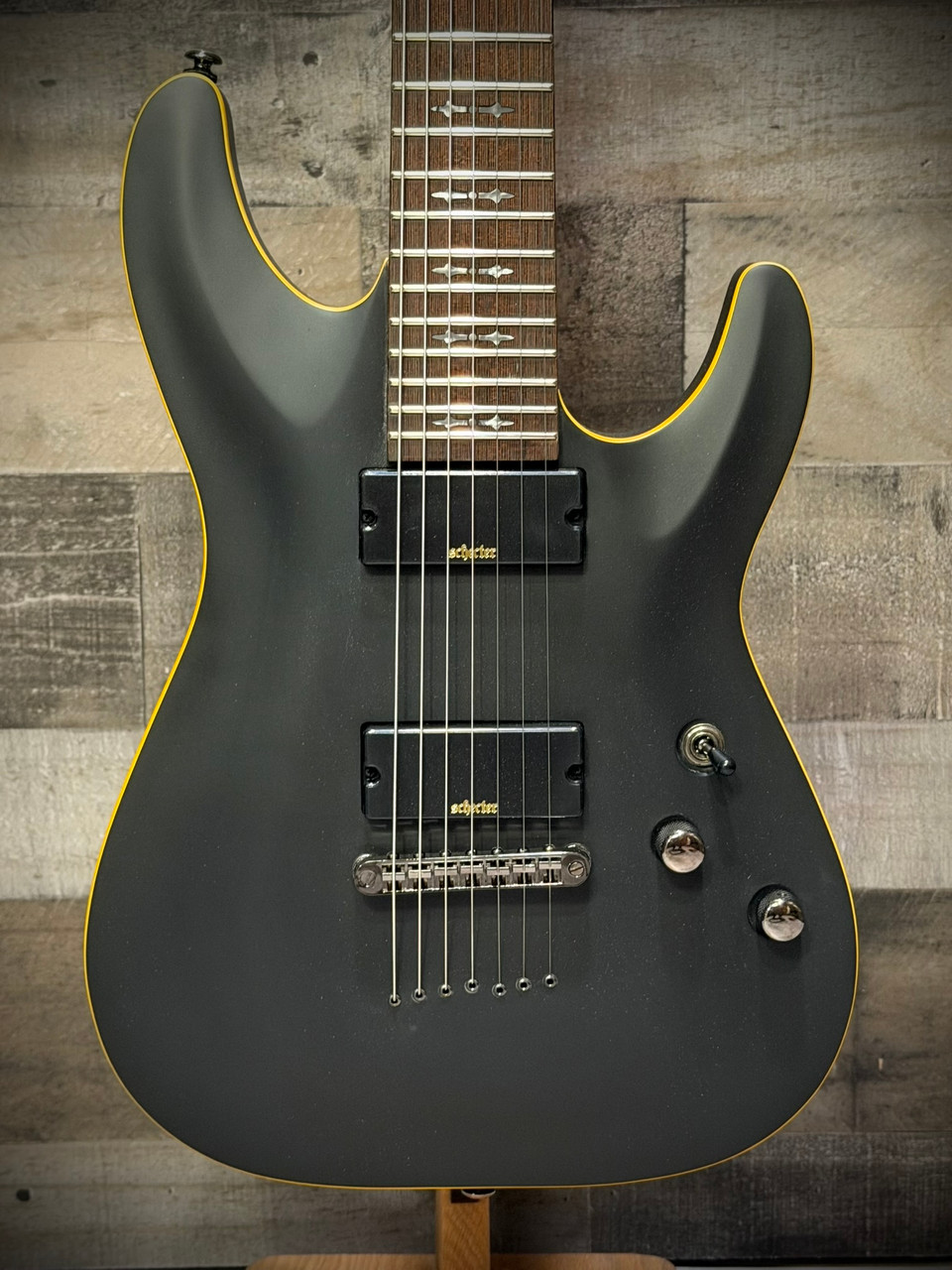 Schecter Demon-7 Electric Guitar - Aged Black Satin (3662) | Musician Madness