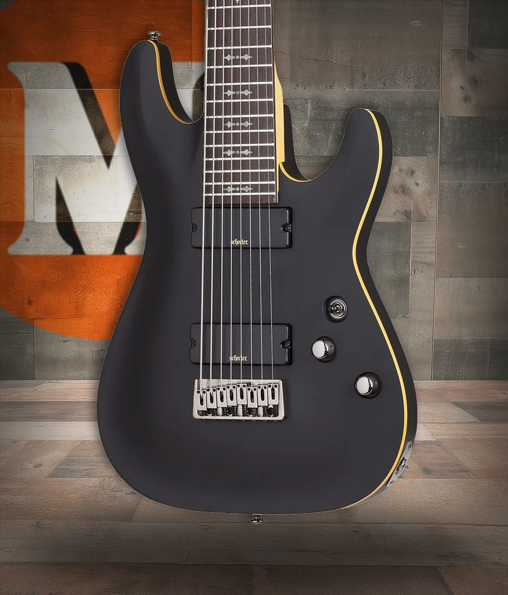 The Schecter Demon-8 Electric Guitar (3663) offers powerful extended-range performance with its 8-string configuration, thin C-profile neck, and active pickups for crushing high-output tone. Designed for modern metal and progressive players, it delivers tight low-end response, fast playability, and SchecterÃ¢â‚¬â„¢s dependable build quality.