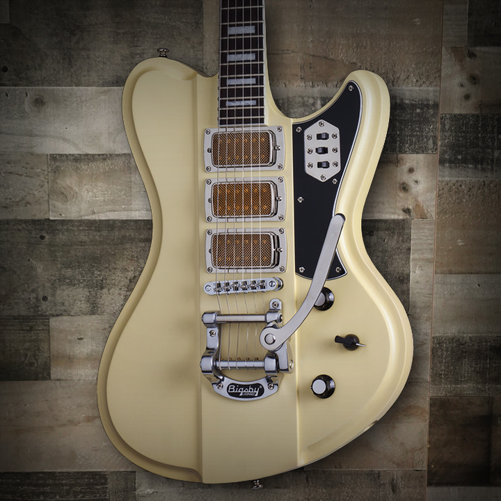 Schecter Ultra III Electric Guitar - Ivory Pearl finish featuring offset body design, dual humbuckers, chrome hardware, and smooth neck for vintage tone with modern performance