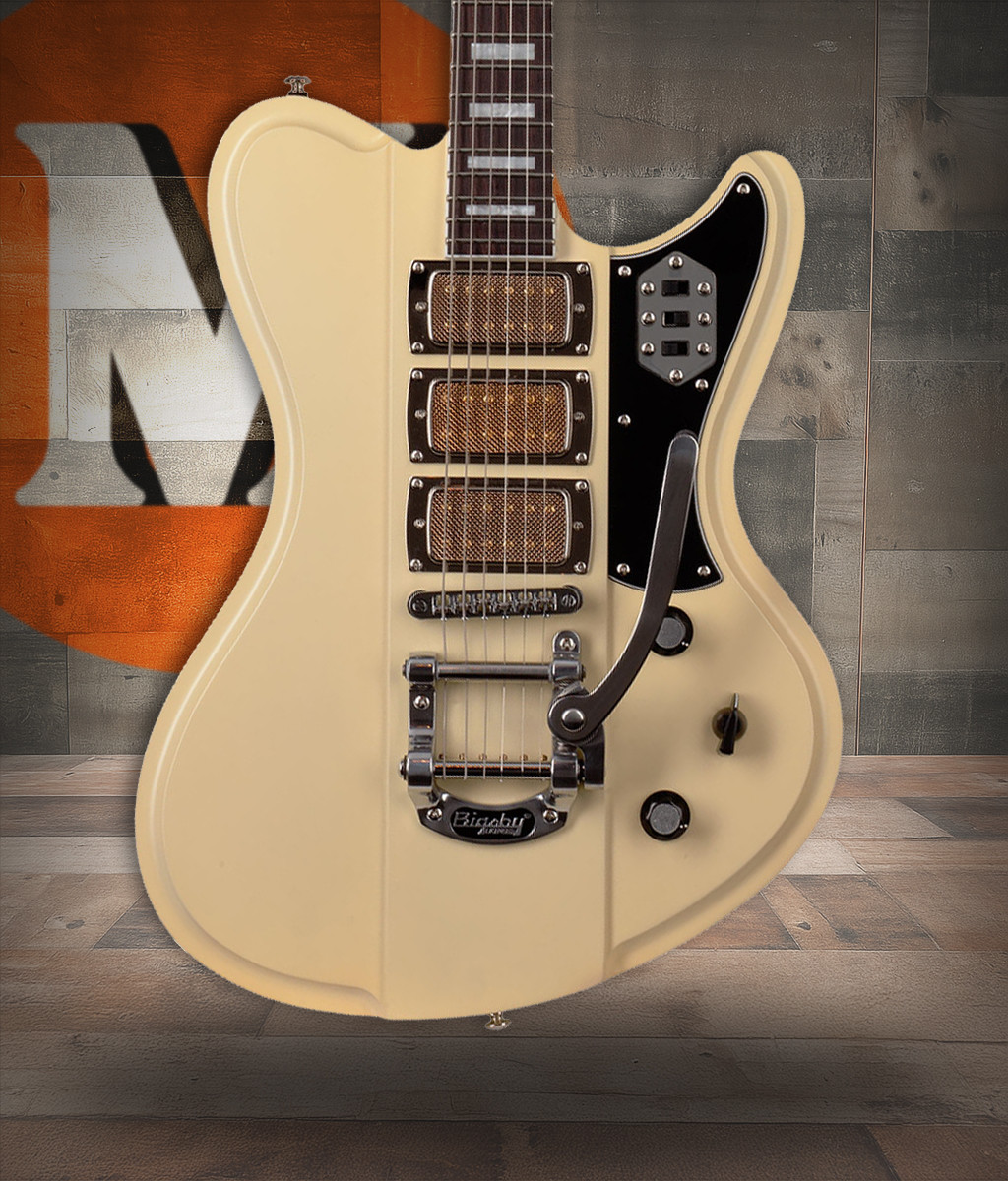 Schecter Ultra III Electric Guitar - Ivory Pearl finish featuring offset body design, dual humbuckers, chrome hardware, and smooth neck for vintage tone with modern performance