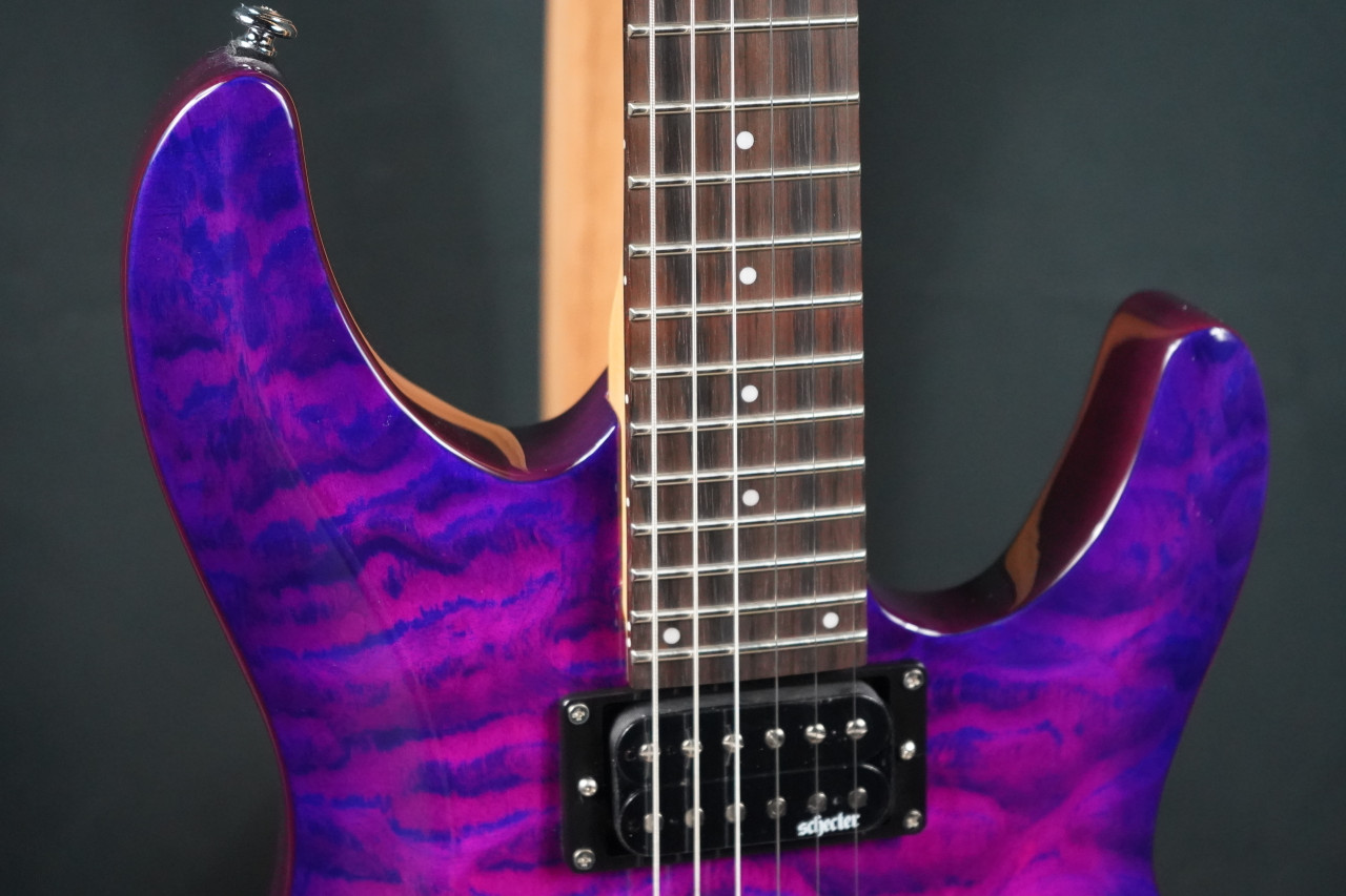 Schecter C-6 Plus Electric Guitar - Magenta finish with quilted maple top, dual humbuckers, contoured body, and smooth maple neck for versatile tone and modern playability