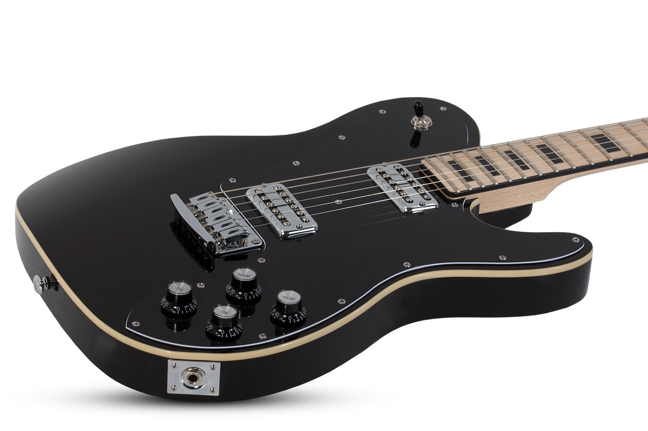 Schecter PT Fastback Electric Guitar - Gloss Black finish, dual humbuckers, chrome hardware, vintage-inspired single-cut design, and modern tone for studio and stage performance