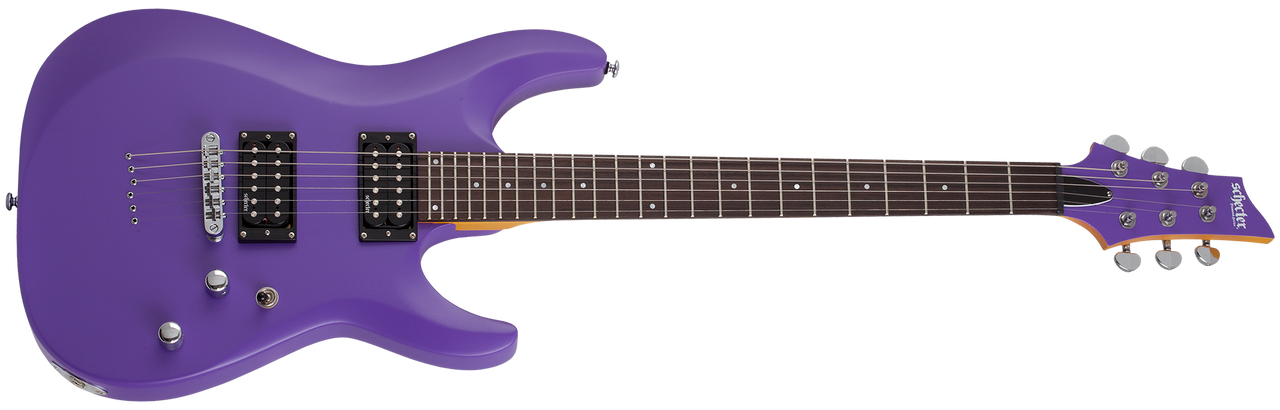 Schecter C-6 Deluxe Electric Guitar - Satin Purple finish, solid-body design with dual humbuckers, smooth maple neck, and lightweight basswood body for versatile modern performance