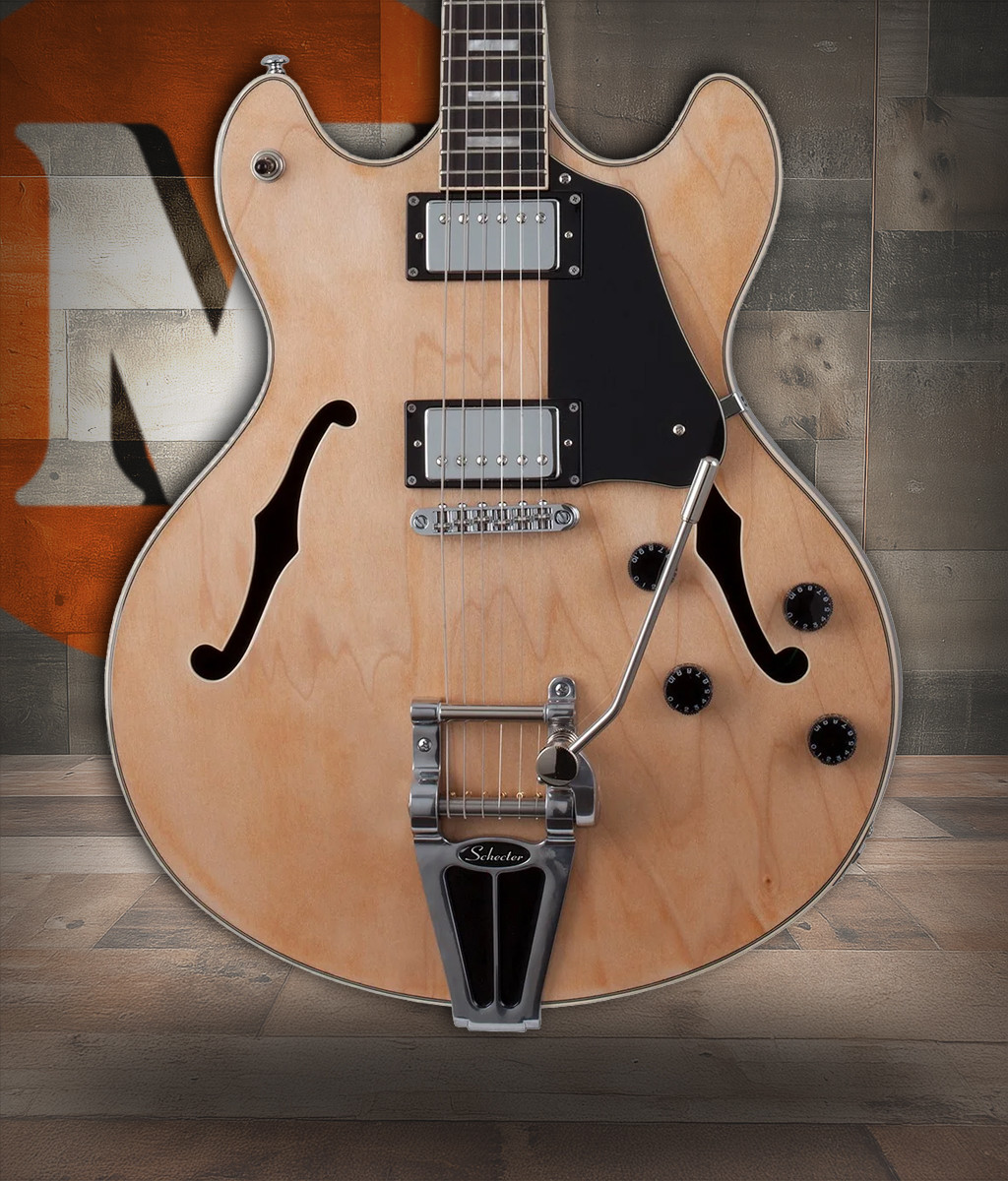 Shop the Schecter Corsair Electric Guitar in Gloss Natural (1553) at Musician Madness. Vintage-inspired tone, semi-hollow warmth, fast shipping.