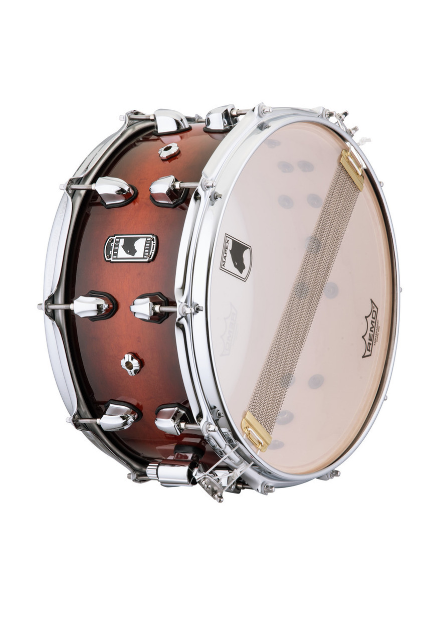 Mapex Black Panther Solidus 14" x 7" Snare Drum â€“ Red Black Burst (BPNML4700CVD) featuring a thick maple shell, deep tone, and high-volume projection for bold, dynamic performance.