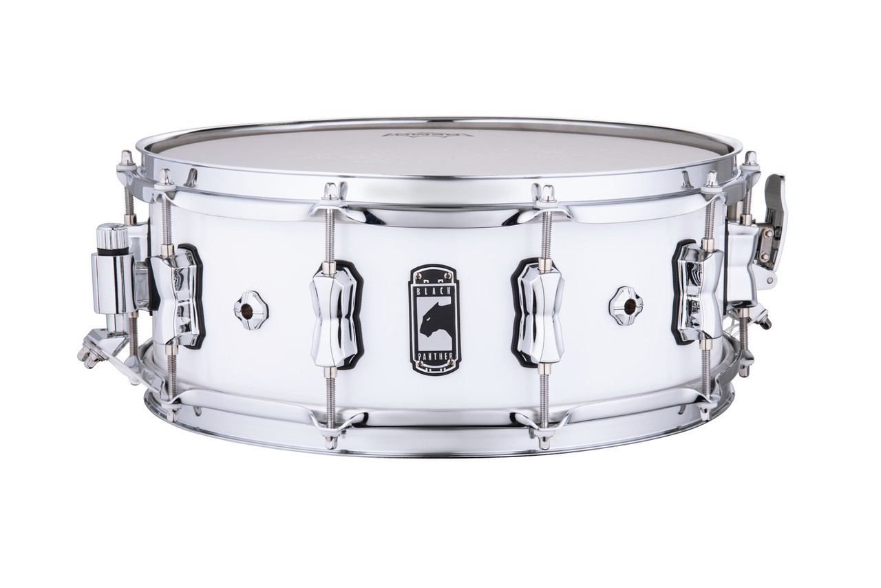 Mapex Black Panther Venom 14" x 5.5" Snare Drum â€“ Arctic White (BPNML4550COW) featuring a maple shell, precision lugs, and bright, responsive tone with sleek white finish.