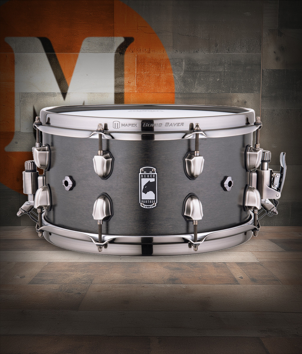 Mapex Black Panther Hydro 13" x 7" Snare Drum – Black (BPNML3700LFB) featuring a thick maple shell, black finish, and precision hardware for deep, responsive, and powerful tone.