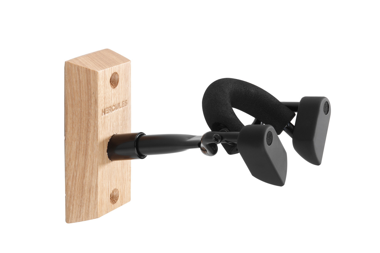 Hercules AHercules DSP57WB AGS Violin/Viola Wall Hanger with wooden base featuring Auto Grip System, padded support arms, and secure mounting for violins and violas.uto Grip Violin Hanger for Wall Mounting with Wood Base