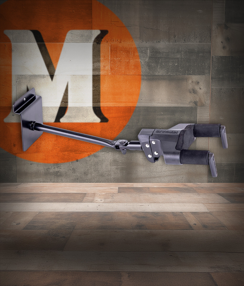 Hercules GSP40SBPLUS PLUS Series Universal AutoGrip Slat Wall Guitar Hanger (16mm insertion) featuring AutoGrip neck locking, foam-padded arms, and secure slat wall mounting compatible with electric, acoustic, and bass guitars.