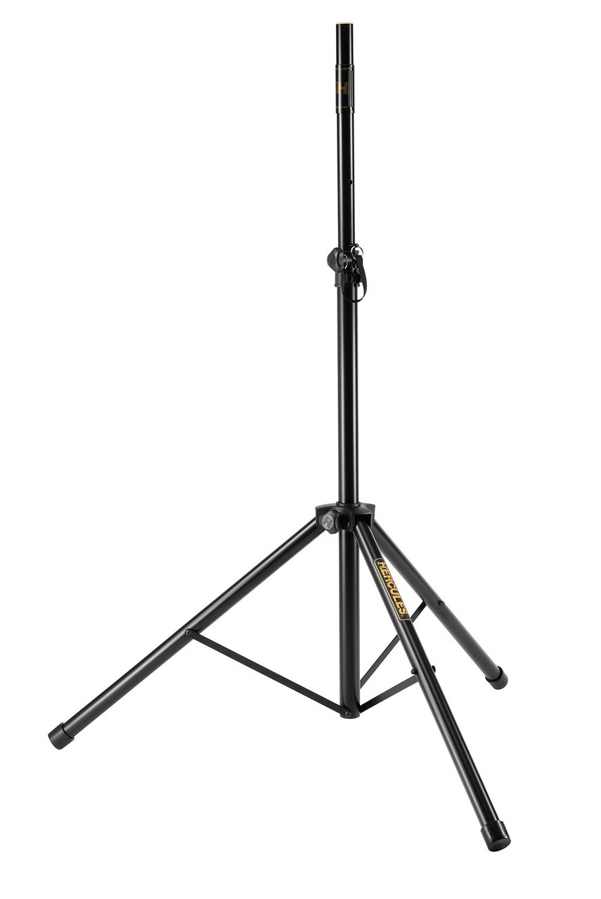 Hercules SS200BB Speaker Stands (Pair) featuring durable metal construction, Smart Adapter for universal speaker fit, secure locking mechanisms, and adjustable height for PA and live sound applications.