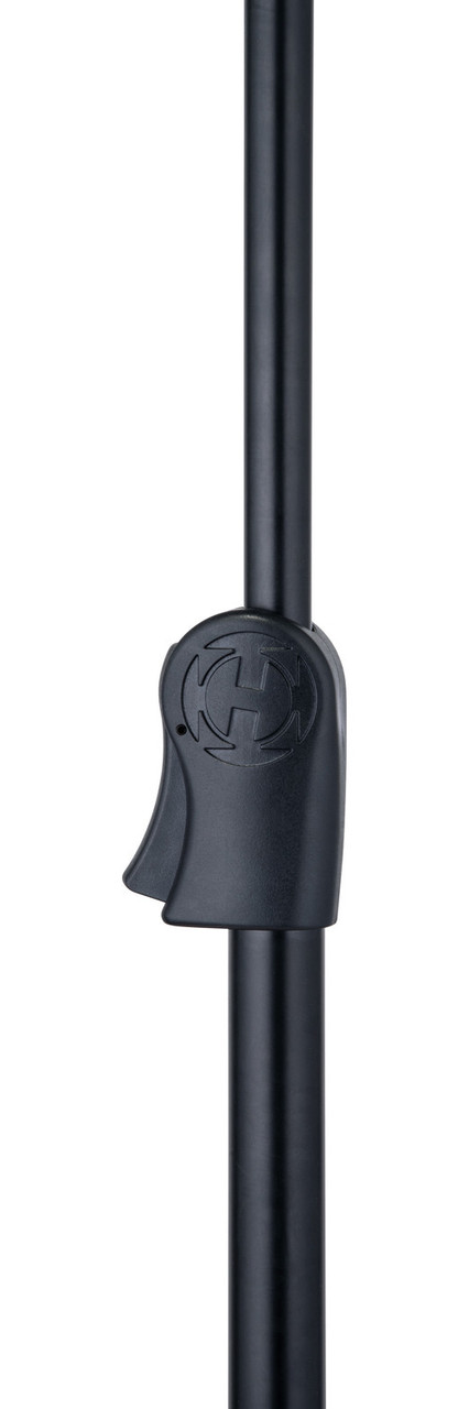 Hercules BS311B EZ Clutch Orchestra Stand featuring a tilting base, swivel legs, adjustable height with EZ Clutch system, and a sturdy black sheet tray for professional performance use.