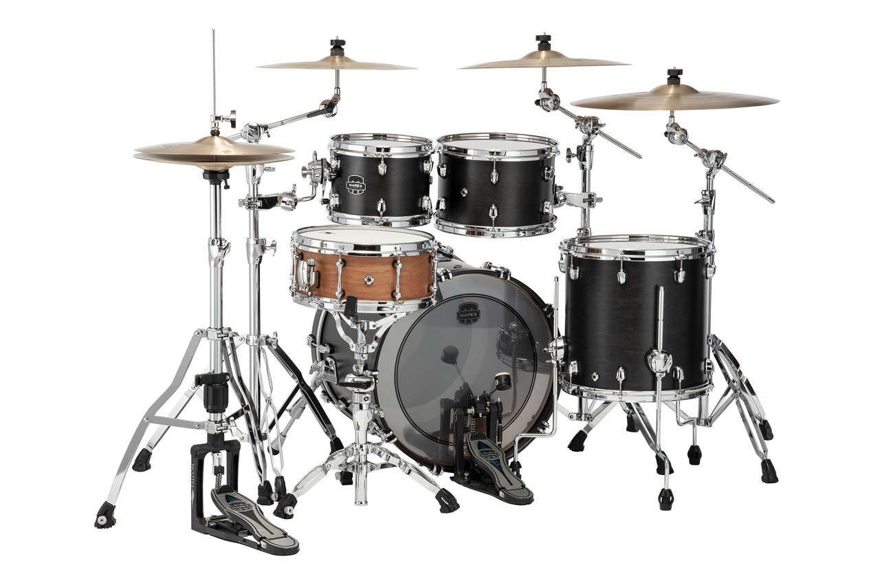 Mapex Saturn Fusion 4 Piece Shell Pack Without Snare Satin Black (SR504XFB) | Musician Madness