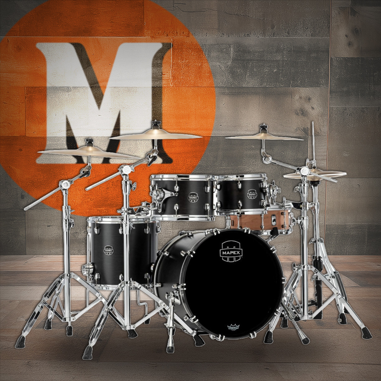 Mapex Saturn Fusion 4 Piece Shell Pack Without Snare Satin Black (SR504XFB) | Musician Madness