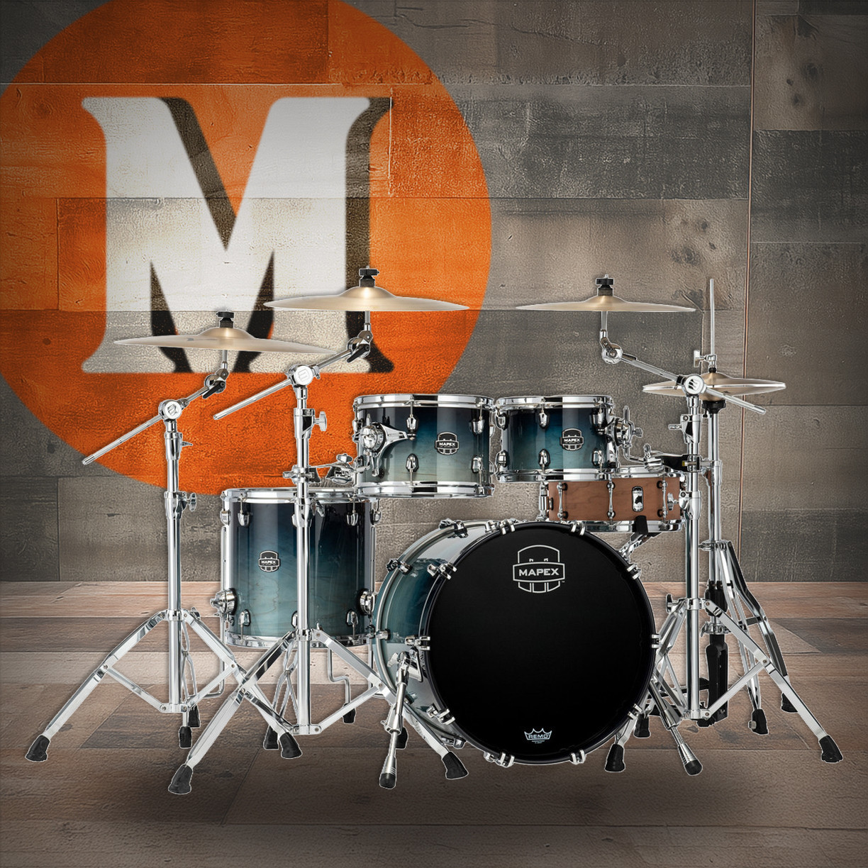 Mapex Saturn Fusion 4-Piece Shell Pack (No Snare) - Teal Blue Fade (SR504XRJ) | Musician Madness
