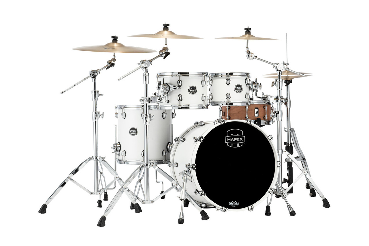 Mapex Saturn Fusion 4-Piece Shell Pack (No Snare) - Satin White (SR504XRM) | Musician Madness