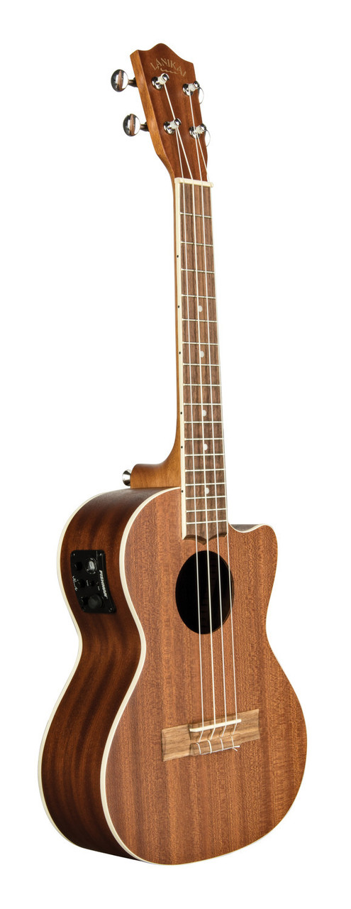 The Lanikai MA-CET Tenor Ukulele features a mahogany top, back, and sides, producing warm, mellow tone with excellent midrange response. The cutaway body design provides improved access to higher frets, while the FishmanÂ® Kula preamp and tuner deliver clean, natural amplified sound. With smooth playability and solid craftsmanship, this uke is ideal for stage, studio, and everyday playing.