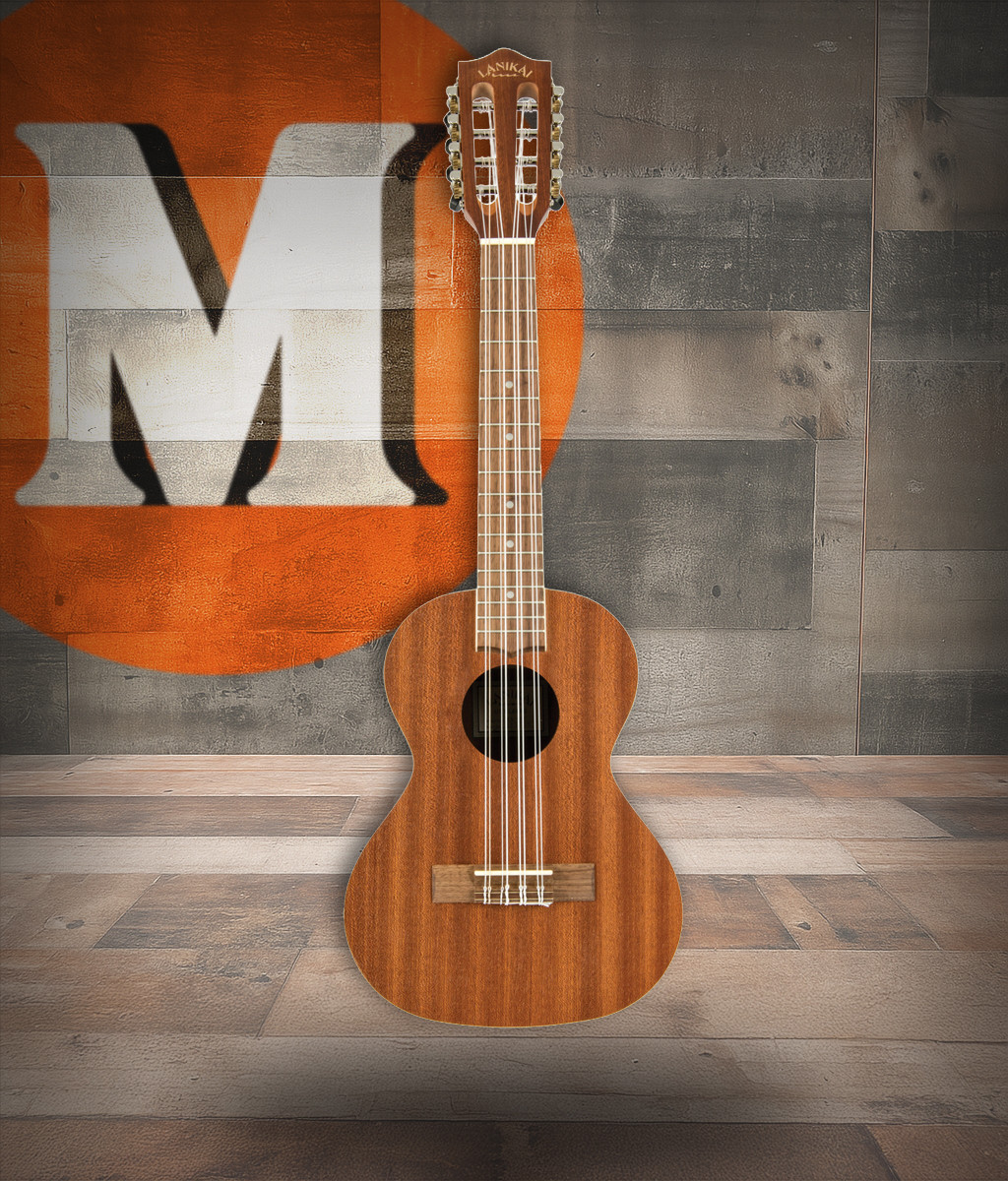 The Lanikai MA-8T Tenor Ukulele features a mahogany top, back, and sides that deliver warm, resonant tone. Its 8-string configuration pairs strings in octave and unison courses, creating a lush, full-bodied sound similar to a 12-string guitar. With comfortable tenor sizing, smooth fretwork, and quality hardware, this uke is perfect for players seeking a rich, chorus-like tonal character.