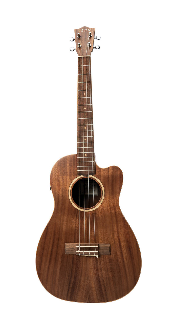 The Lanikai ACST-CEB Baritone Ukulele features an acacia top, back, and sides for a deep, warm, guitar-like tone with excellent resonance. Its baritone size offers expanded low-end and a familiar tuning for guitarists. Equipped with a FishmanÂ® Kula preamp and onboard tuner, it provides clean, natural amplified sound. Perfect for performers, songwriters, and players wanting rich, full-bodied ukulele tone.