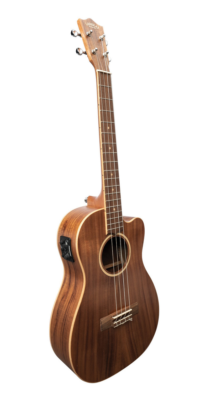 The Lanikai ACST-CEB Baritone Ukulele features an acacia top, back, and sides for a deep, warm, guitar-like tone with excellent resonance. Its baritone size offers expanded low-end and a familiar tuning for guitarists. Equipped with a FishmanÂ® Kula preamp and onboard tuner, it provides clean, natural amplified sound. Perfect for performers, songwriters, and players wanting rich, full-bodied ukulele tone.