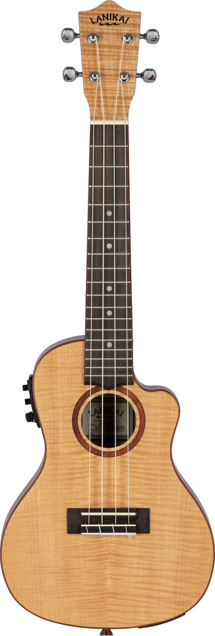 The Lanikai FM-CEC Concert Ukulele features a beautifully figured flame maple top, back, and sides that produce bright, articulate tone with strong projection. The cutaway design offers easy access to higher frets, while the onboard FishmanÃ‚Â® Kula preamp ensures clear, natural sound when amplified. With elegant binding and smooth playability, this uke is ideal for performers seeking stunning looks and professional tone.