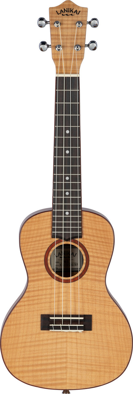 The Lanikai FM-C Concert Ukulele features a stunning flame maple top, back, and sides that deliver a bright, crisp, and projecting tone. The concert size offers comfortable playability with enhanced volume and clarity. With elegant binding, quality tuners, and smooth neck feel, this uke is perfect for players seeking eye-catching aesthetics and refined sound.