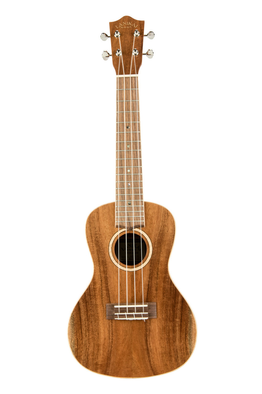 The Lanikai ACS-C Concert Ukulele features an all-solid acacia top, back, and sides, producing a warm, resonant tone with shimmering highs and strong projection. Its concert size offers a comfortable feel with balanced volume and clarity. Beautiful natural wood grain, quality tuners, and refined craftsmanship make this a standout choice for serious ukulele players.