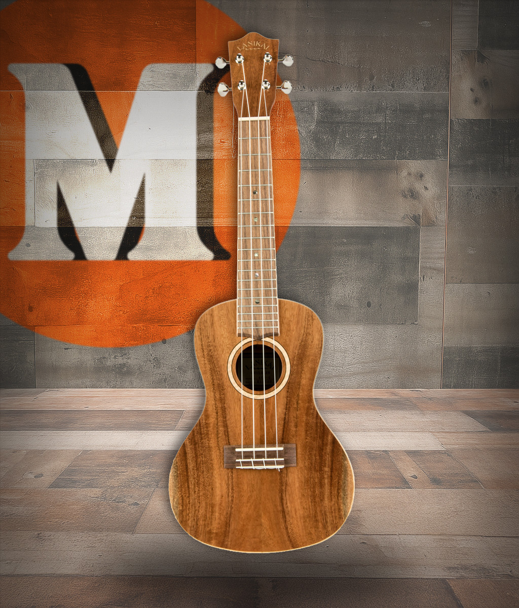 The Lanikai ACS-C Concert Ukulele features an all-solid acacia top, back, and sides, producing a warm, resonant tone with shimmering highs and strong projection. Its concert size offers a comfortable feel with balanced volume and clarity. Beautiful natural wood grain, quality tuners, and refined craftsmanship make this a standout choice for serious ukulele players.