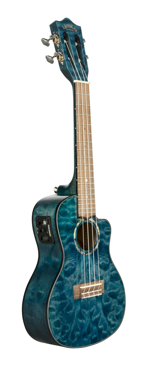 Quilted Maple Blue Stain Concert with Kula Preamp A/E Ukulele (QM-BLCEC)