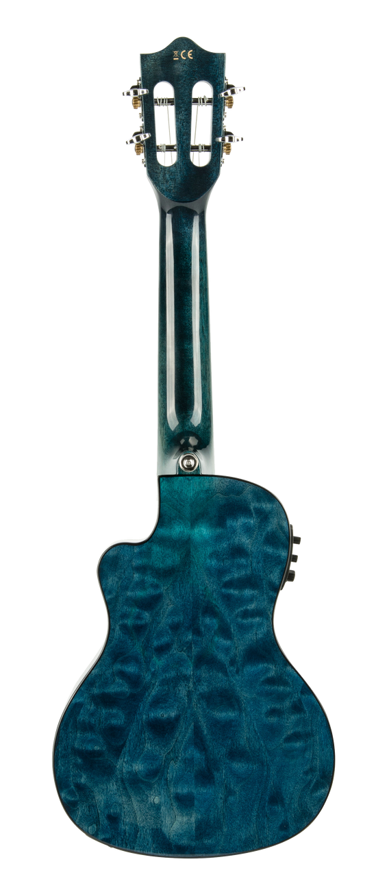 Lanikai Quilted Maple Blue Stain Concert A/E Ukulele w/ Kula Preamp (QM-BLCEC) | Musician Madness