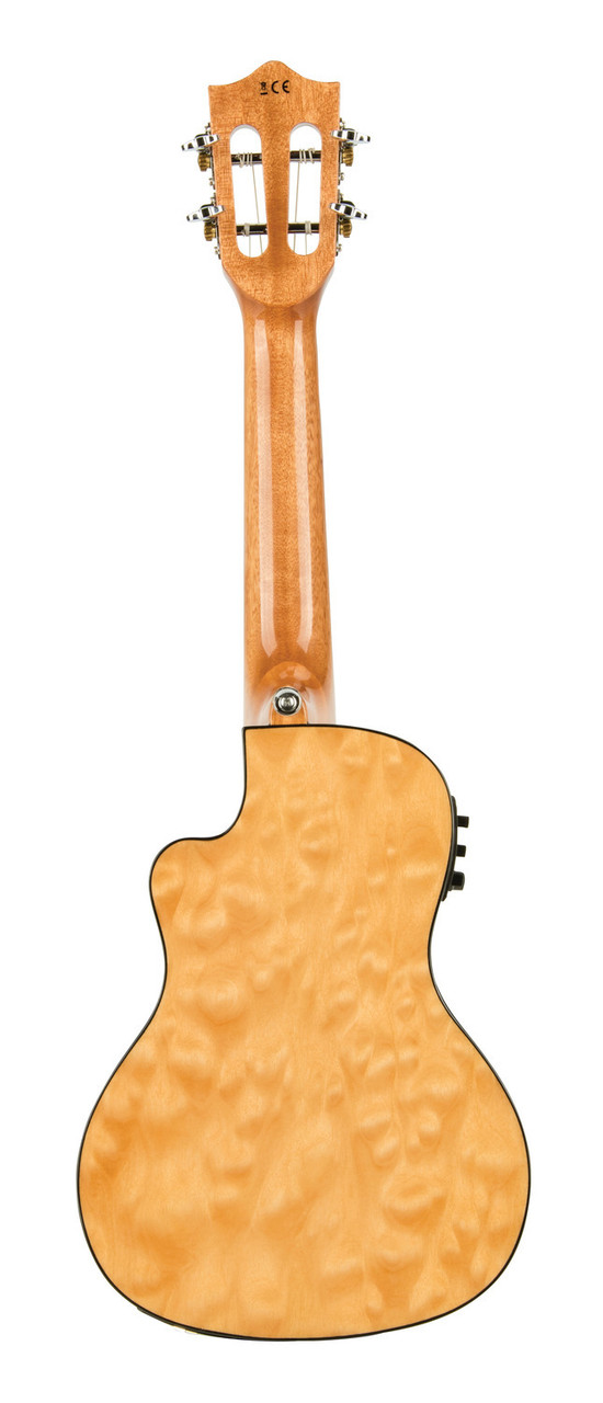 The Lanikai QM-NACEC Concert Ukulele features beautifully figured quilted maple on the top, back, and sides, offering bright, articulate tone and striking visual appeal. Its cutaway design allows easy access to upper frets, while the onboard FishmanÂ® Kula preamp with tuner provides clean, natural amplification. Smooth fretwork, elegant binding, and premium craftsmanship make this ukulele perfect for stage performance and serious players.