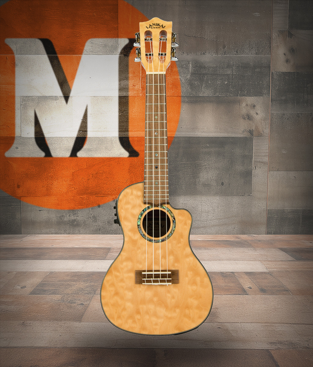 The Lanikai QM-NACEC Concert Ukulele features beautifully figured quilted maple on the top, back, and sides, offering bright, articulate tone and striking visual appeal. Its cutaway design allows easy access to upper frets, while the onboard FishmanÃ‚Â® Kula preamp with tuner provides clean, natural amplification. Smooth fretwork, elegant binding, and premium craftsmanship make this ukulele perfect for stage performance and serious players.