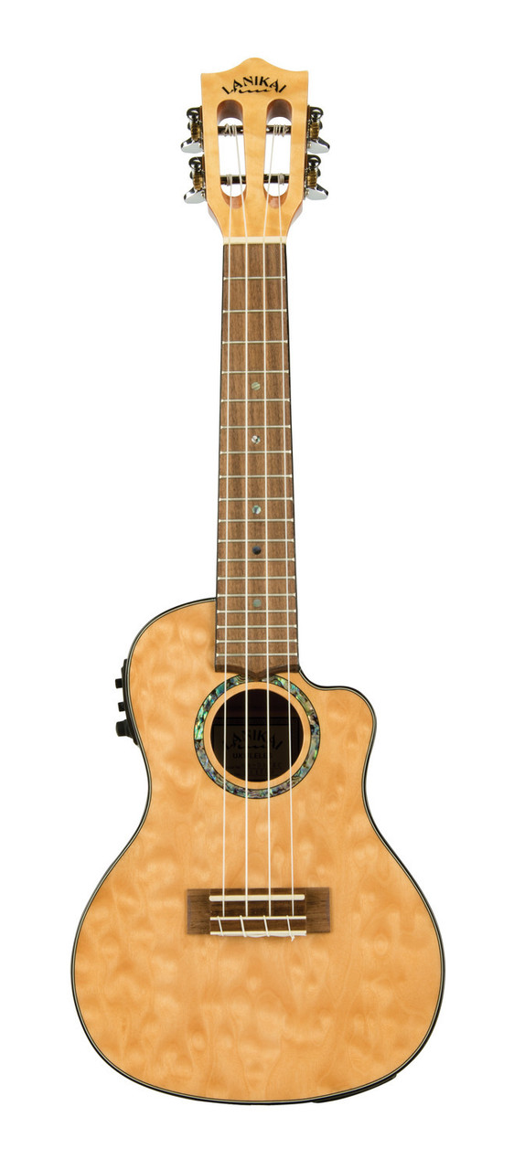 The Lanikai QM-NACEC Concert Ukulele features beautifully figured quilted maple on the top, back, and sides, offering bright, articulate tone and striking visual appeal. Its cutaway design allows easy access to upper frets, while the onboard FishmanÃ‚Â® Kula preamp with tuner provides clean, natural amplification. Smooth fretwork, elegant binding, and premium craftsmanship make this ukulele perfect for stage performance and serious players.