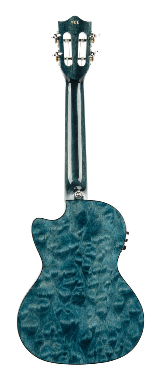 The Lanikai QM-BLCET Tenor Ukulele features a beautifully figured quilted maple top, back, and sides finished in a stunning Blue Stain. Its tenor size offers full, resonant tone with added projection. The cutaway design provides easy access to higher frets, while the onboard FishmanÃ‚Â® Kula preamp delivers clear, natural amplification. Perfect for performers and players seeking standout aesthetics with premium sound.
