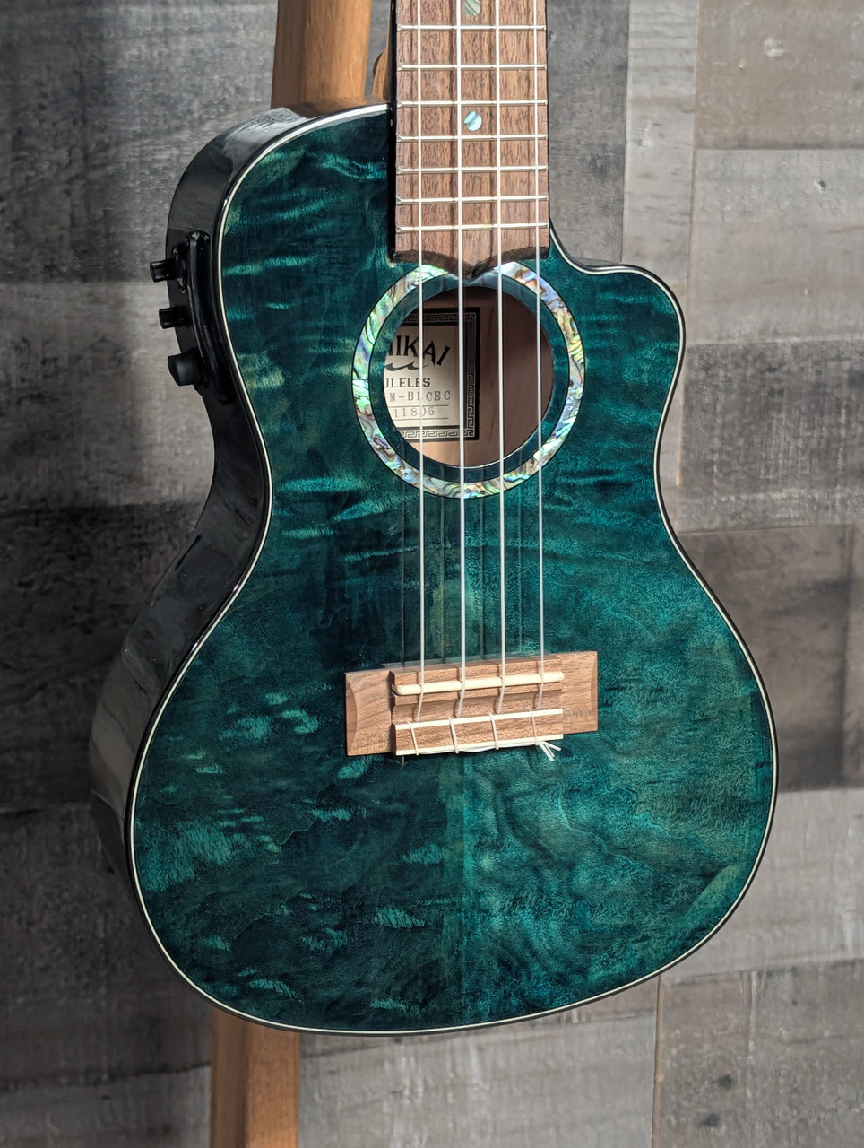 Lanikai Quilted Maple Blue Stain Tenor Cutaway A/E Ukulele w/ Kula Preamp (QM-BLCET) | Musician Madness