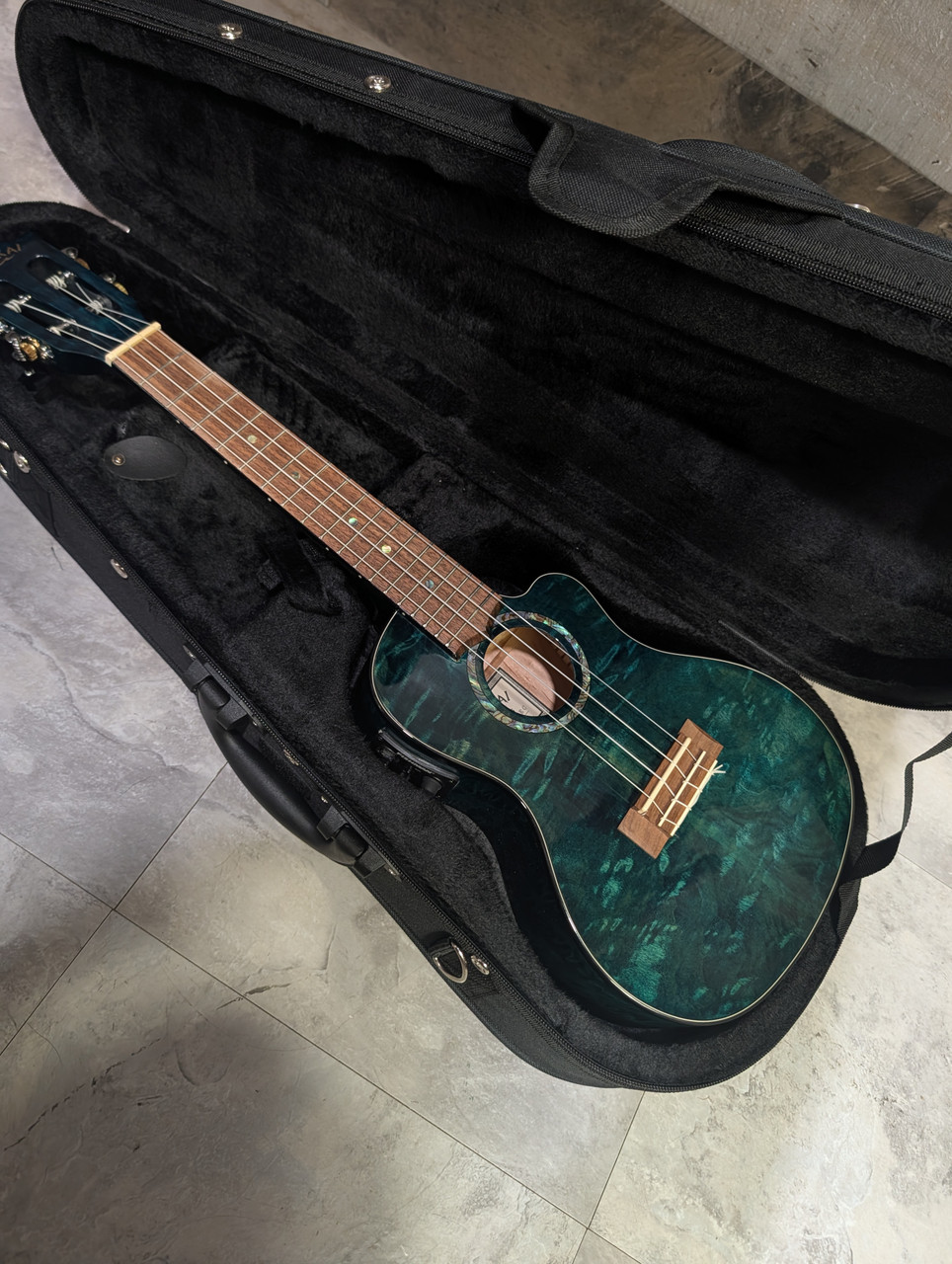 Lanikai Quilted Maple Blue Stain Tenor Cutaway A/E Ukulele w/ Kula Preamp (QM-BLCET) | Musician Madness