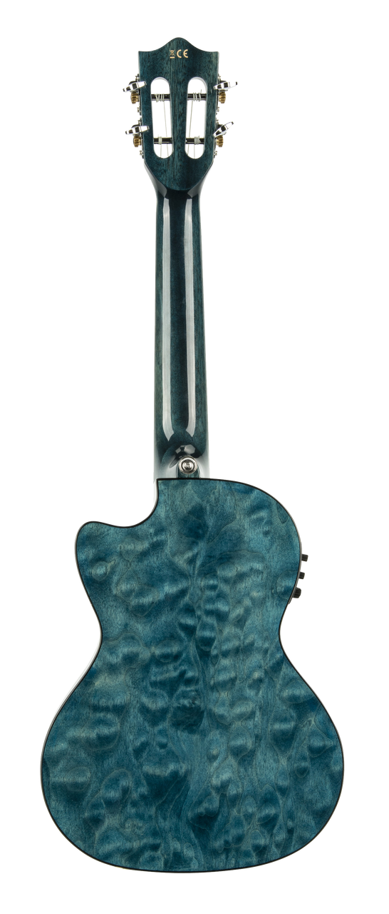 Lanikai Quilted Maple Blue stain Tenor with Kula Preamp A/E Ukulele (QM-BLCET) | Musician Madness
