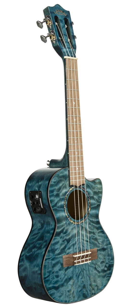 Lanikai Quilted Maple Blue stain Tenor with Kula Preamp A/E Ukulele (QM-BLCET) | Musician Madness