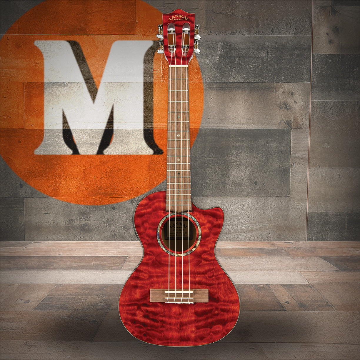 Lanikai Quilted Maple Red Stain Tenor Cutaway A/E Ukulele w/ Kula Preamp (QM-RDCET)