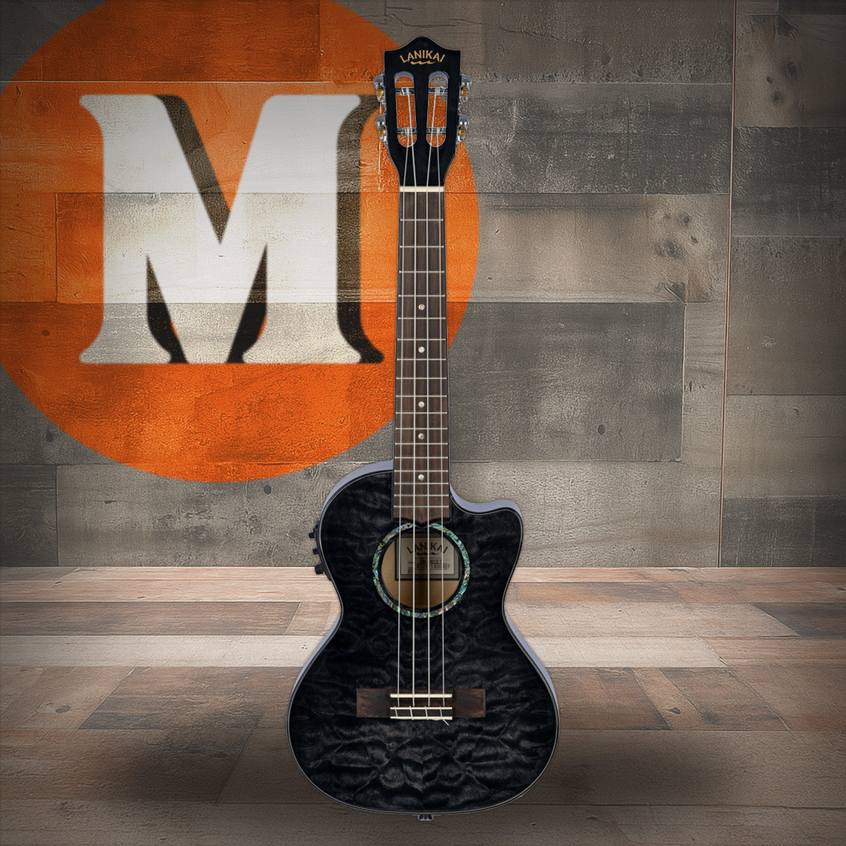 Lanikai Quilted Maple Black Stain Tenor Cutaway A/E Ukulele w/ Kula Preamp (QM-BKCET) | Musician Madness