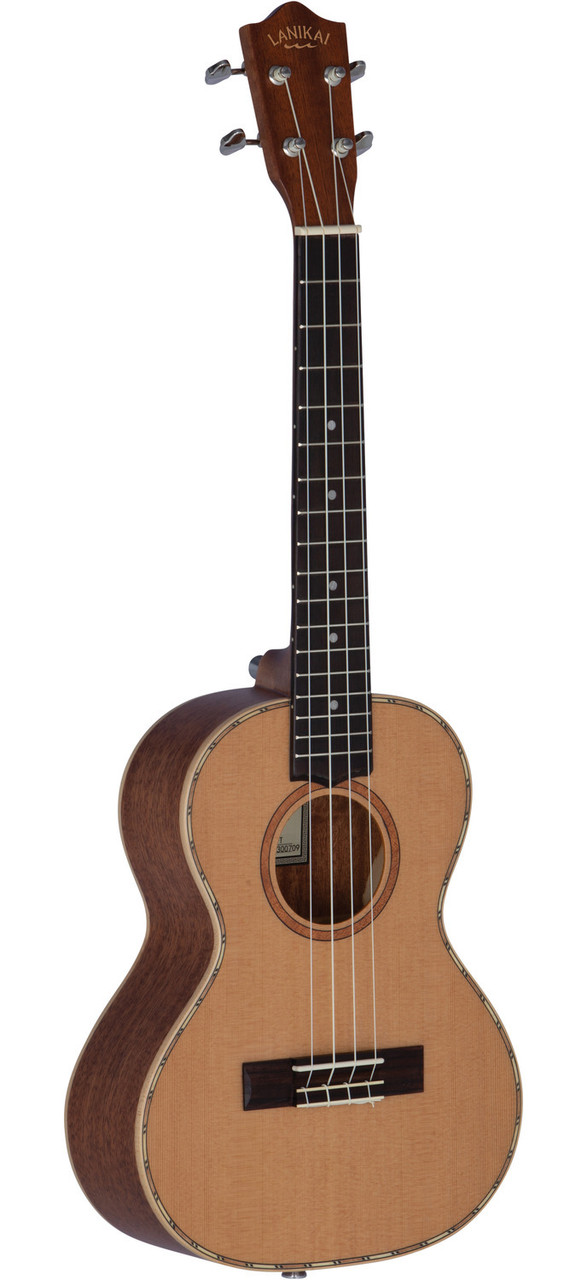 The Lanikai CDST-T Tenor Ukulele features a solid cedar top delivering warm, expressive tone with strong projection, supported by Morado back and sides for tonal balance. Its tenor size provides fuller resonance and comfortable playability, making it ideal for fingerstyle, strumming, and live performance. A beautifully crafted ukulele with refined tone and classic Lanikai quality.